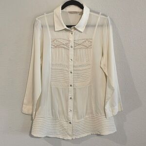 Soft Surroundings Women’s Tunic Top Medium White Longline Preppy Embroidered